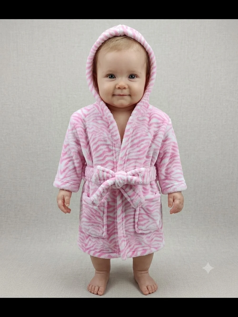 Plush Hooded Baby Robe in Pink Zebra Print